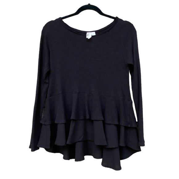 Anthropologie BIRDCAGE Long Sleeve Ruffle Tiered Pull Over Top Black Size M - Picture 1 of 8